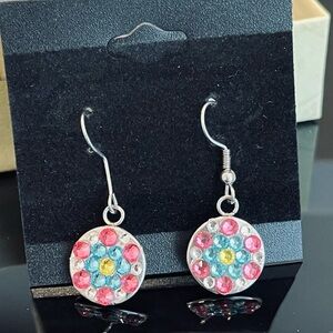 Rhinestone Circle Earrings - Pink, Turquoise, Yellow